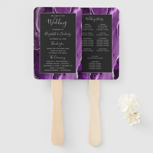 Lila Silver Agate Dark Wedding Program Fächer (Vorne und Hinten)
