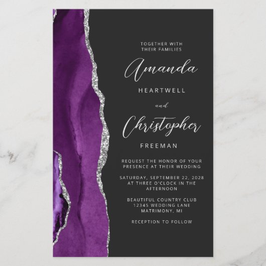 Lila Silver Agate Dunkle QR Hochzeit (Vorderseite)