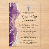 Lila Silver Agate First Heilige Kommunion Girl Acryleinladungen (Vorderseite)