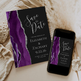Lila Silver Agate Foto Dunkle Save the Date Karte