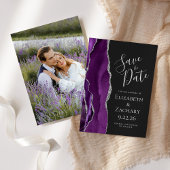 Lila Silver Agate Foto Dunkle Save the Date Karte