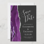 Lila Silver Agate Foto Dunkle Save the Date Karte (Vorderseite)