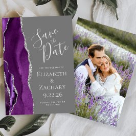 Lila Silver Agate Foto Graue Save the Date Karte
