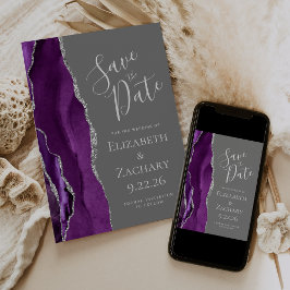 Lila Silver Agate Graue Save the Date Karte