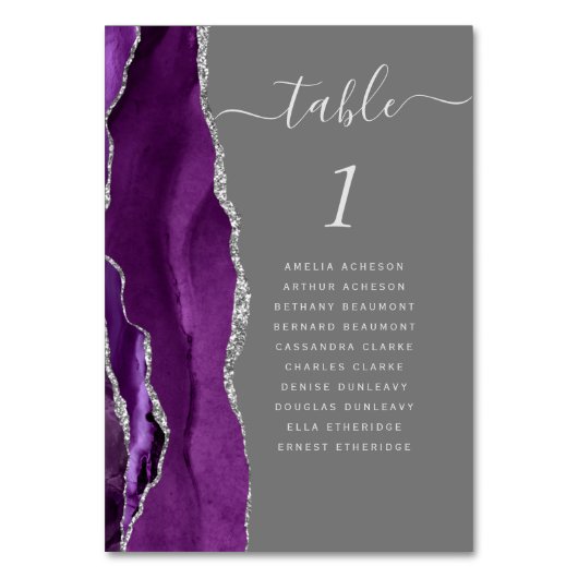 Lila Silver Agate Gray Wedding Tischnummer (Rückseite)