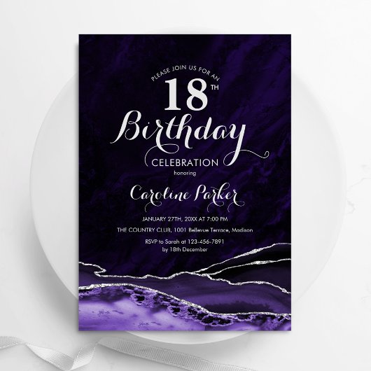 Lila Silver Agate Marble 18. Geburtstag Einladung