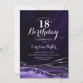 Lila Silver Agate Marble 18. Geburtstag Einladung (Vorderseite)
