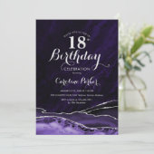 Lila Silver Agate Marble 18. Geburtstag Einladung (Stehend Vorderseite)