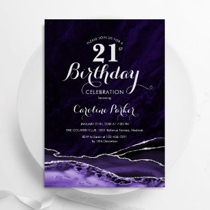 Lila Silver Agate Marble 21. Geburtstag Einladung