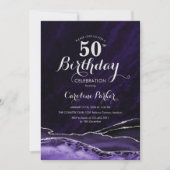 Lila Silver Agate Marble 50. Geburtstag Einladung (Vorderseite)