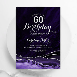 Lila Silver Agate Marble 60. Geburtstag Einladung