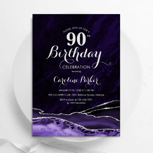 Lila Silver Agate Marble 90. Geburtstag Einladung