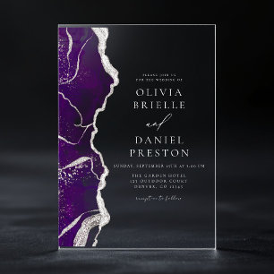 Lila Silver Agate Moderne Hochzeit Acryleinladungen