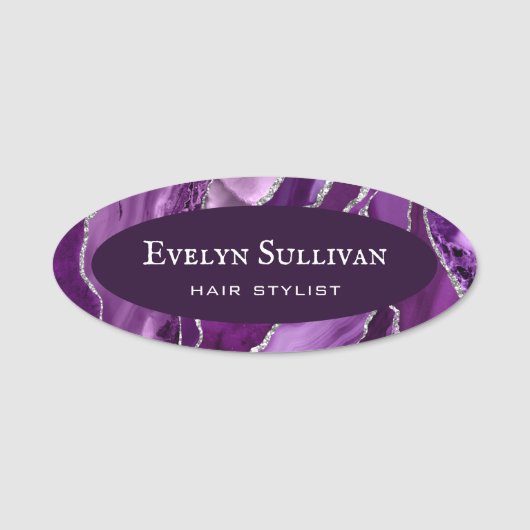 Lila Silver Agate Name Tag Namensschild (Vorderseite)