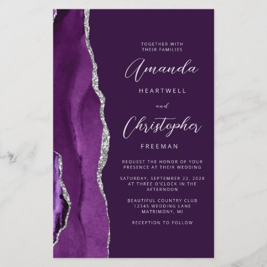 Lila Silver Agate Pflaume QR Code Hochzeit (Vorderseite)