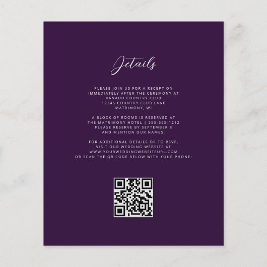 Lila Silver Agate Pflaume QR Code Hochzeit (Rückseite)