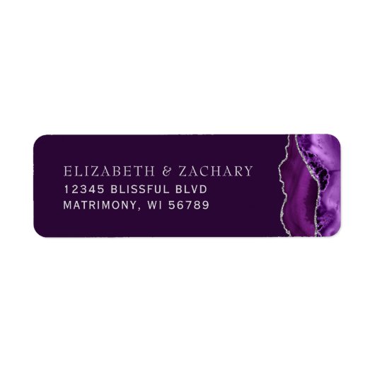 Lila Silver Agate Plum Wedding Rücksendeadresse (Vorne)