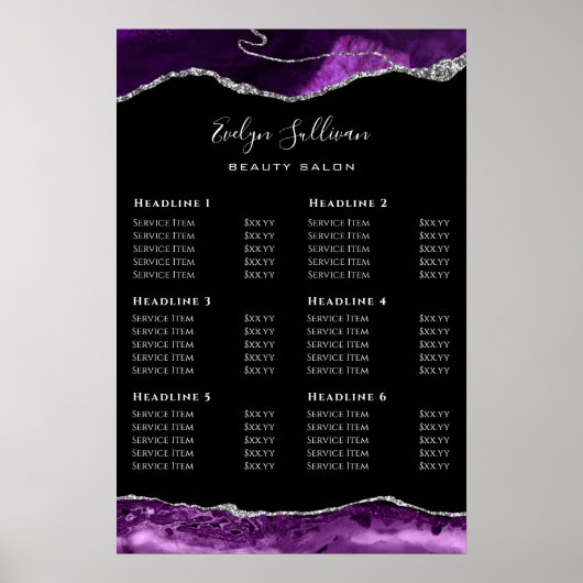 Lila Silver Agate Price List Poster (Vorne)