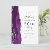 Lila Silver Agate QR Code 50. Geburtstag Einladung (Stehend Vorderseite)
