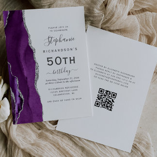 Lila Silver Agate QR Code 50. Geburtstag Einladung
