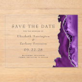 Lila Silver Agate Save the Date Acryleinladungen (Vorderseite)
