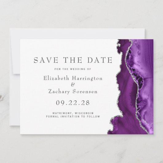 Lila Silver Agate Save the Date Einladung (Vorderseite)