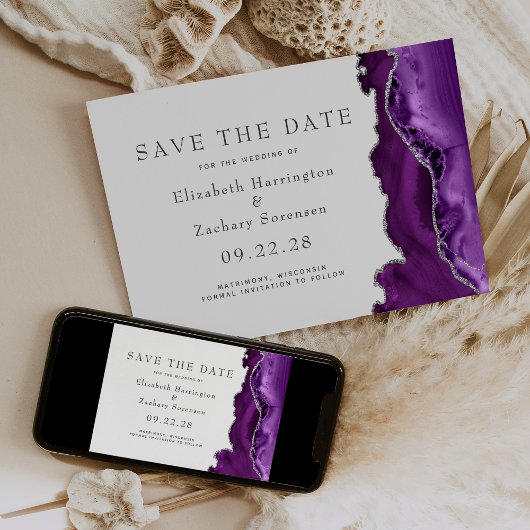 Lila Silver Agate Save the Date Einladung