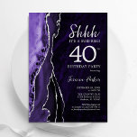 Lila Silver Agate Überraschung 40. Geburtstag Einladung<br><div class="desc">Lila und silberfarben überraschen 40. Geburtstag Party Einladung. Elegantes modernes Design mit Aquarellfarben-marmorgeode Hintergrund,  Imitate Glitzer Silber und Typografie Skript-Schriftart. Die trendige Einladungskarte eignet sich perfekt für eine stilvolle Damenfeier. Gedruckte Zazzle Einladungen oder Sofortdownload digitalen druckbaren Vorlage.</div>