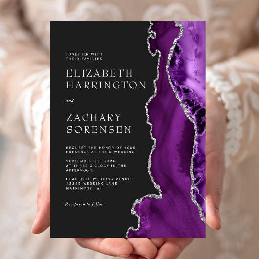 Lila Silver Agate Wedding Einladung