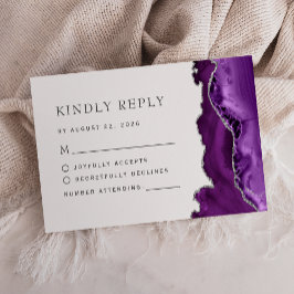 Lila Silver Agate Wedding RSVP Karte