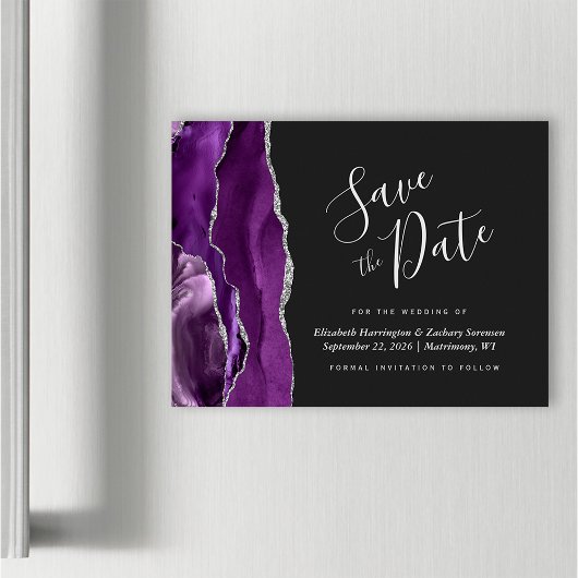 Lila Silver Agate Wedding Save the Date Magnet