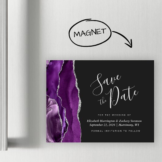 Lila Silver Agate Wedding Save the Date Magnet