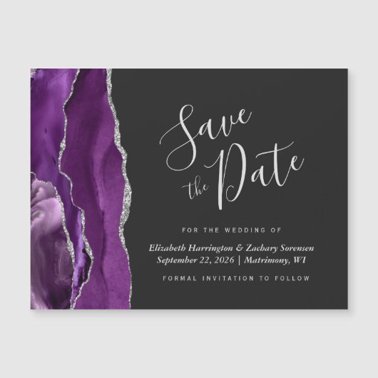 Lila Silver Agate Wedding Save the Date Magnet (Vorderseite)