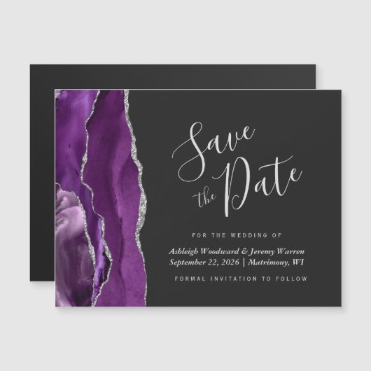 Lila Silver Agate Wedding Save the Date Magnet (Vorne/Hinten)