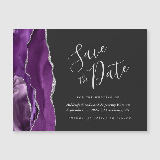 Lila Silver Agate Wedding Save the Date Magnet (Vorderseite)