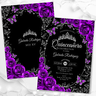 Lila Silver Black Quinceanera Einladung