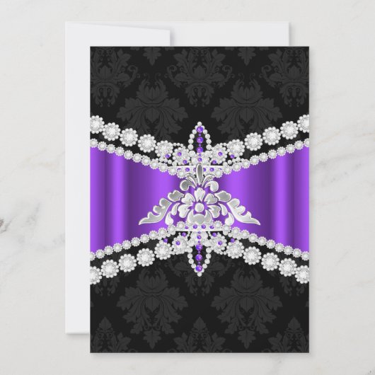 Lila Silver Black Tiara Sweet 16 Einladung (Rückseite)