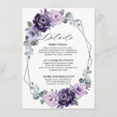 Lila Silver Blooms Geometrische Hochzeitdetails Begleitkarte (Vorderseite)