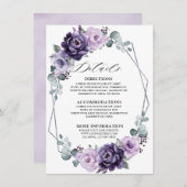 Lila Silver Blooms Geometrische Hochzeitdetails Begleitkarte (Vorne/Hinten)