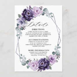Lila Silver Blooms Geometrische Hochzeitdetails Begleitkarte