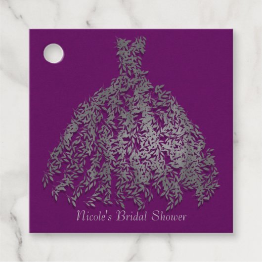 Lila Silver Botanical Blätter Dress Brautparty Geschenkanhänger (Vorderseite)