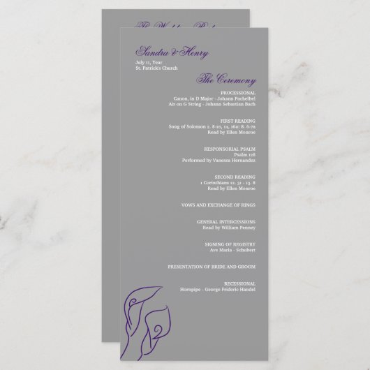Lila & Silver Calla Lilies Hochzeitsprogramm Programm (Vorne/Hinten)