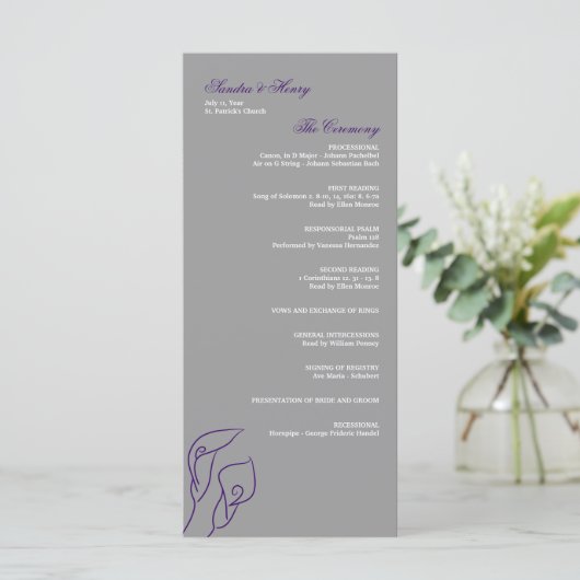 Lila & Silver Calla Lilies Hochzeitsprogramm Programm (Stehend Vorderseite)