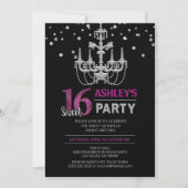 Lila Silver Chandelier 16 . GEBURTSTAG 16 Party Einladung (Vorderseite)