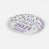 Lila Silver Confetti Abschluss 2021 Pappteller (Schrägansicht)