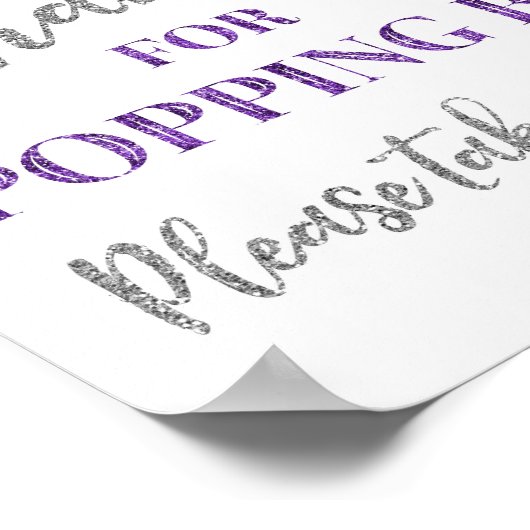 Lila Silver Confetti Danke für Popping By Sign Poster (Ecke)