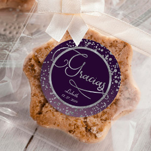 Lila Silver Confetti Gracias Glam Geschenk Vielen  Runder Aufkleber