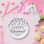 Lila Silver Confetti Happy Rentirement Pappteller (Party)