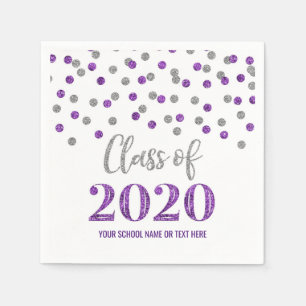 Lila Silver Confetti-Klasse 2020 Abschluss Serviette