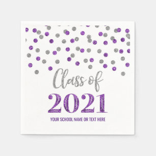 Lila Silver Confetti-Klasse 2021 Abschluss Serviette
